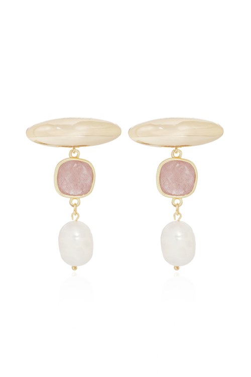 Brinco Oval Pedra Quadrada Pérola