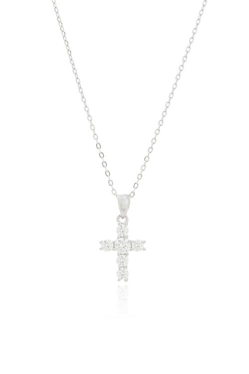 Colar Moissanite Cruz Pedras Círculos