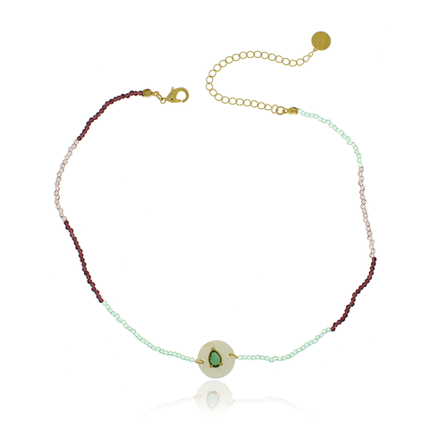 Choker Cristais Círculo Madrepérola Pedra Gota