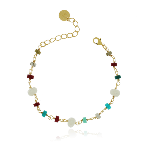 Pulseira Pérolas Rondelas Pedras