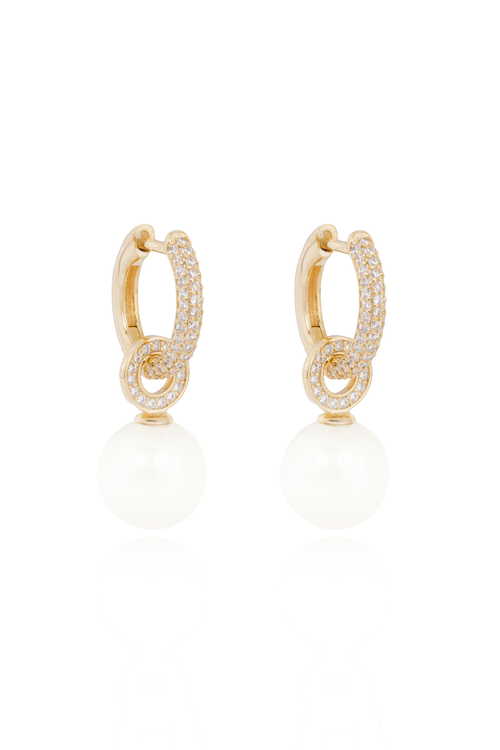 Argola Círculo Cravejado Esfera Pérola