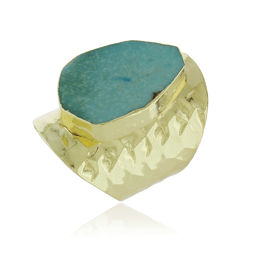 Anel Regulável Pedra Gota Volta Martelada