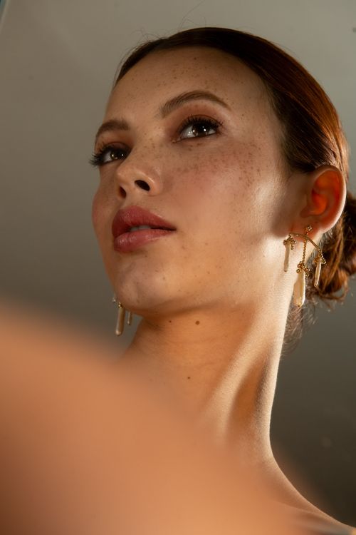 Brinco Pérolas Natural Palito Corrente Bolinhas