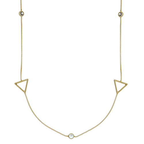 Colar Longo Triângulos Vazados Pontos de Luz