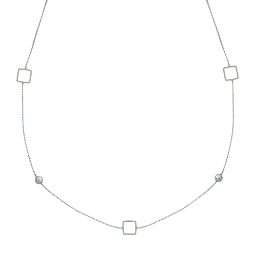 Colar Longo Quadrados Vazados Pontos de Luz