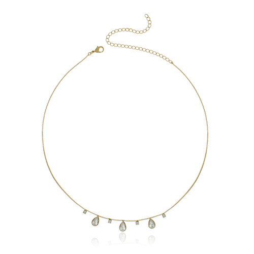 Colar Três Pedras Gotas Pontos de Luz