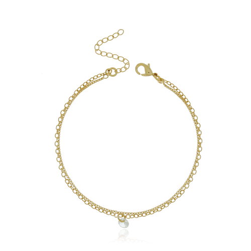 Pulseira Dupla Corrente Cristal Pendurado