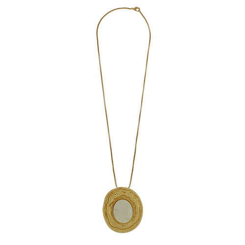 Colar Longo Corrente Catraquinha Oval Martelado Madrepérola