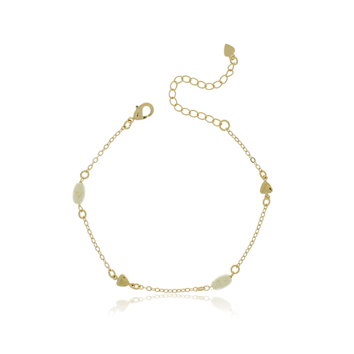 Pulseira Pérolas Ovais Corações Lisos