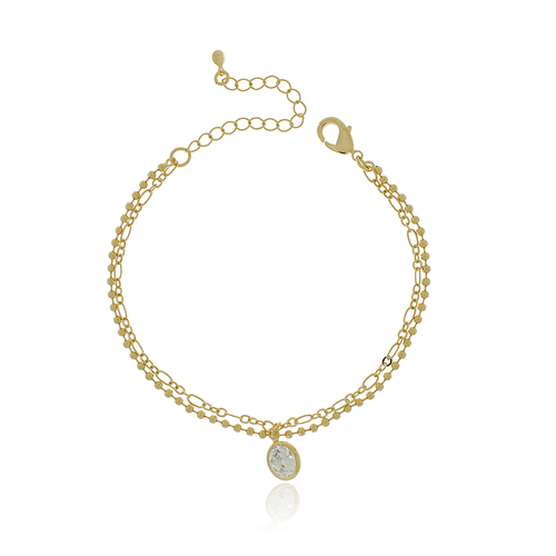 Pulseira Dupla Corrente Bolinhas Ovais Ponto de Luz