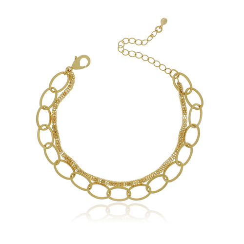 Pulseira Dupla Elos Ovais Malha Furadinha