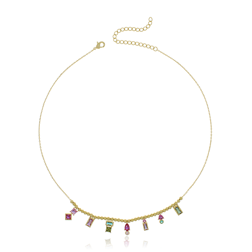 Colar Bolinhas Pedras Variadas Penduradas