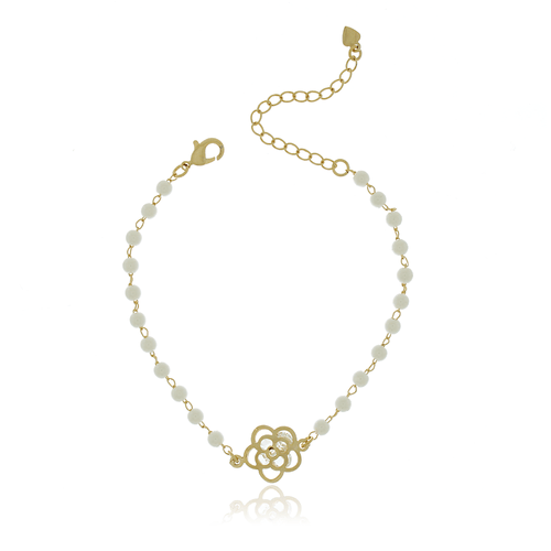 Pulseira Pérolas Flor Trabalhada Cristal