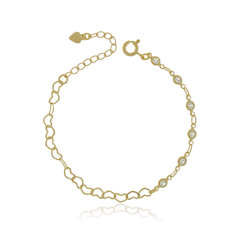 Pulseira Pontos de Luz Corações Vazados Entrelaçados