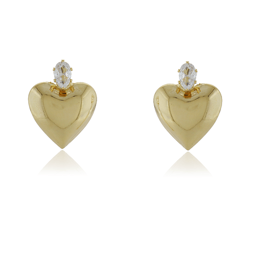 Brinco Pedra Oval Coração Liso