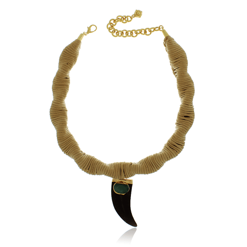 Colar Macramê Dente Pedra Oval