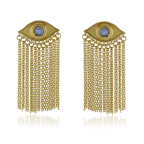 Brinco Olho Grego Cristal Correntes Penduradas