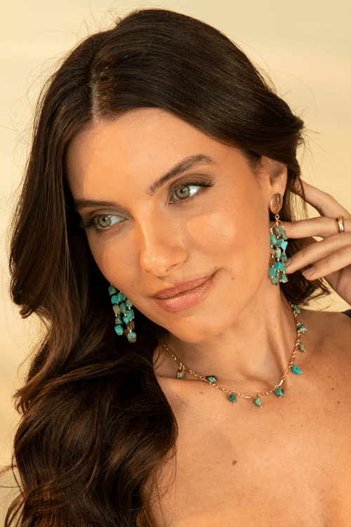 Brinco Círculo Cascalho Turquesa Hubei