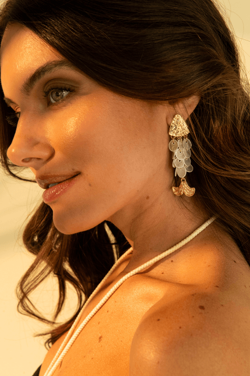 Brinco Peixe Trabalhado Círculos Correntes