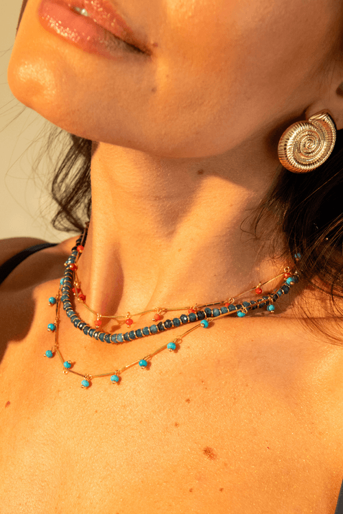 Choker Palitos Cristais Howlita Turquesa