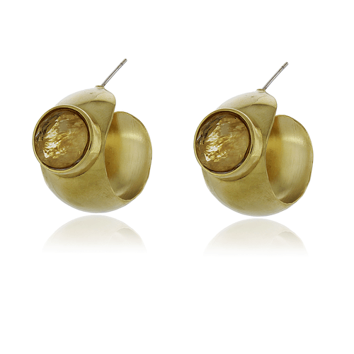 Argola Larga Pedra Círculo Citrino