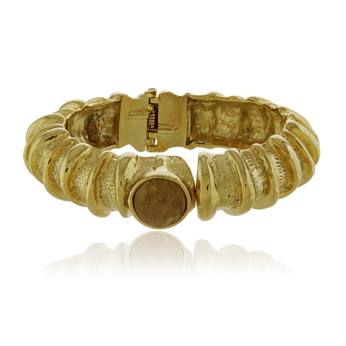 Bracelete Trabalhado Voltas Altas Pedra Círculo Citrino