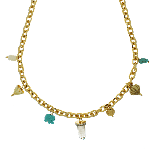 Colar Cristal Base Cravejada Pingentes Variados