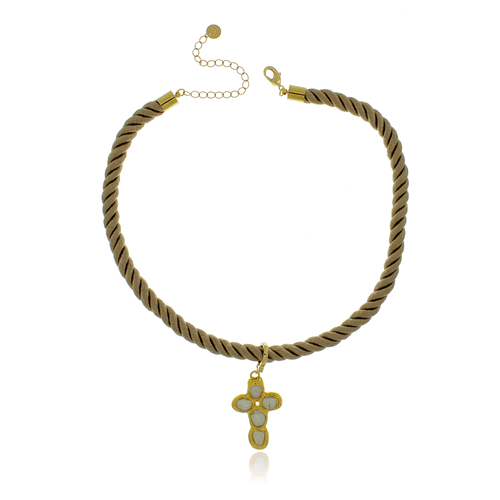 Colar Torcido Acetinado Cruz Pérola