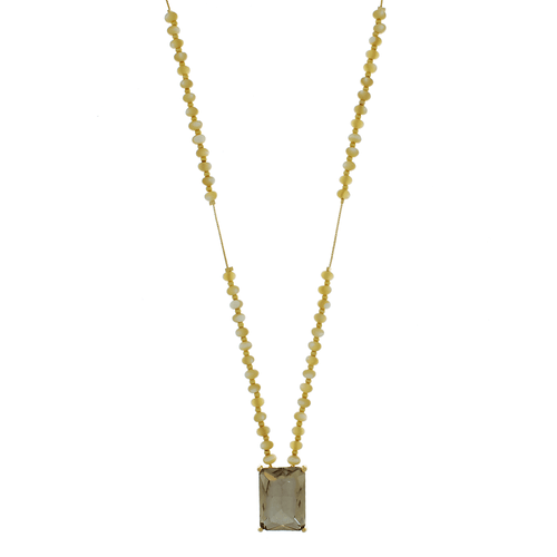 Colar Longo Cristais Madrepérola Pedra Retangular