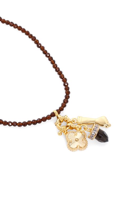 Colar Cristais Figa Trevo Trabalhado