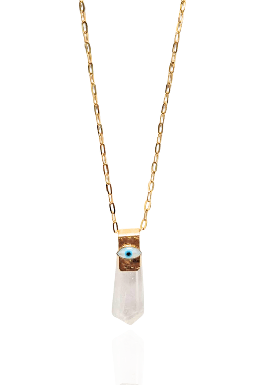 Colar Longo Carty Pedra Cristal Olho Grego