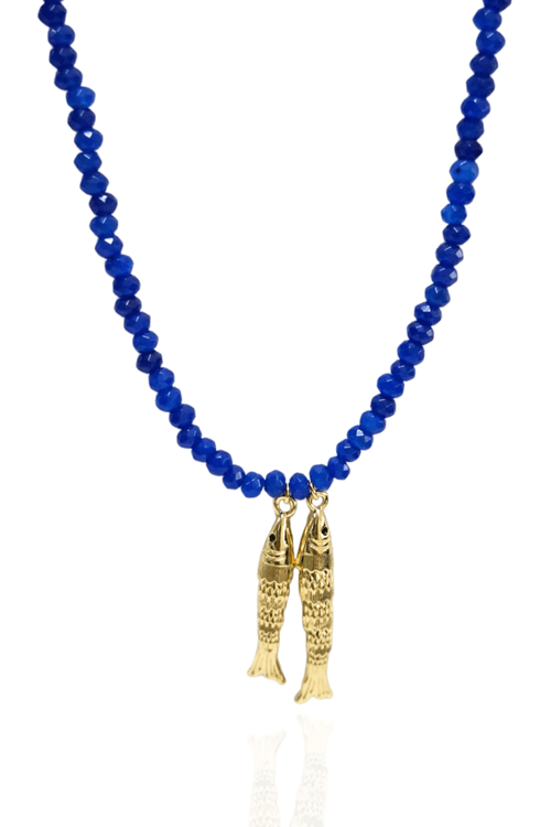 Colar Cristais Jade Dois Peixes Trabalhados