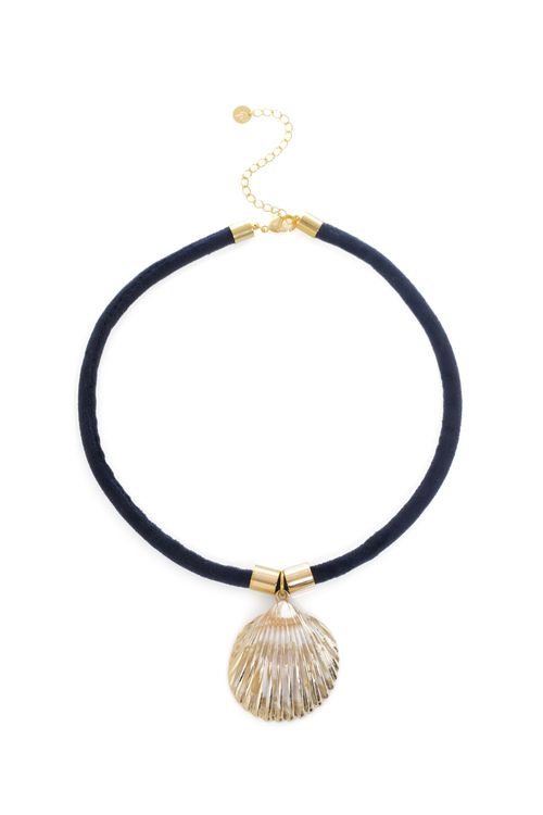 Colar Fio Veludo Tubo Concha Volta Lisa