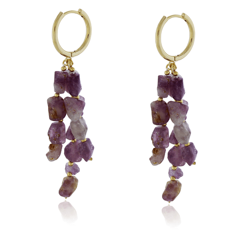 Argola Lisa Pedras Lepidolita Penduradas