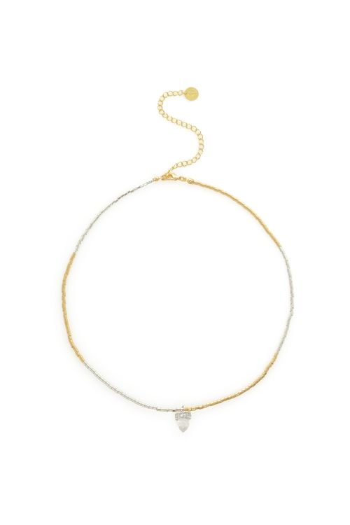 Colar Mini Canutilhos Pedra Cristal Base Cravejada