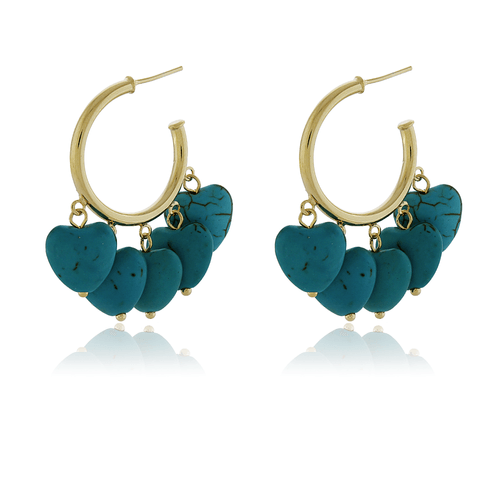 Argola Pedras Corações Turquesa