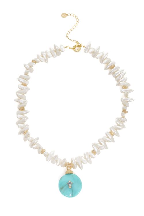 Colar Pérolas Irregulares Círculo Mesclado Pedra Gota