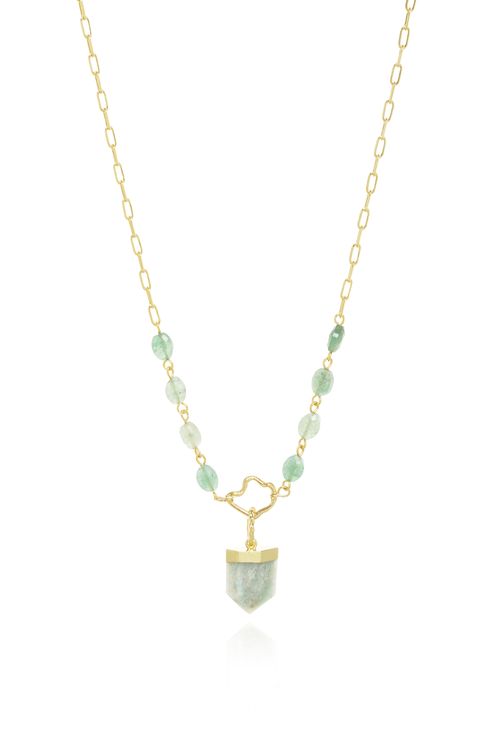 Colar Longo Carty Base Orgânica Pedra Ovais Cristal Natural