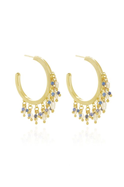 Argola Cristais Safira Pérola Arroz Natural