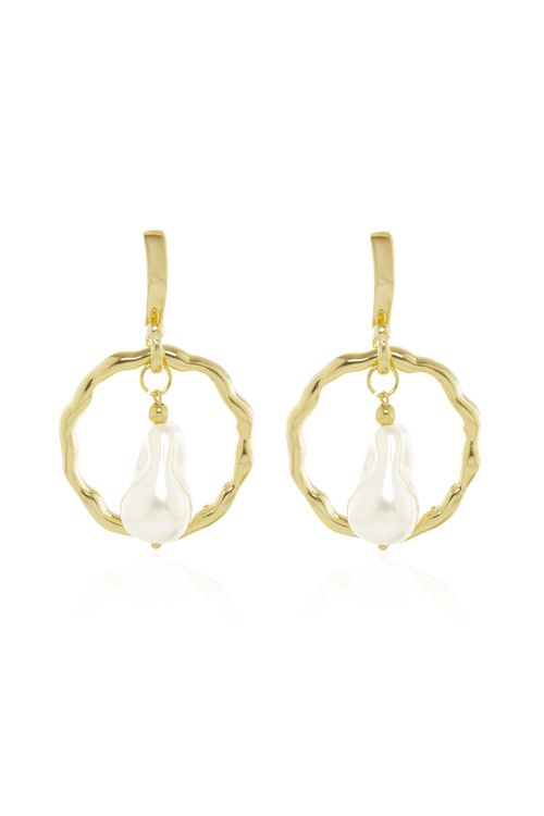 Brinco Anzol Círculo Vazado Ondulado Pérola