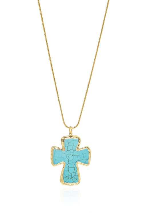 Colar Longo Rabo de Rato Cruz Turquesa Volta Lisa