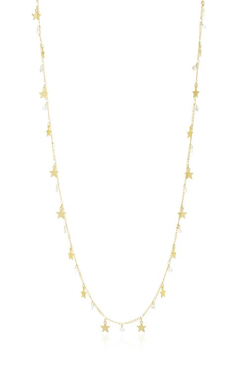 Colar Longo Estrelas Lisas Cristais