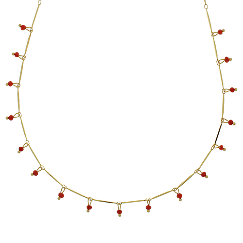 Colar Palitos Cristais Jade Coral