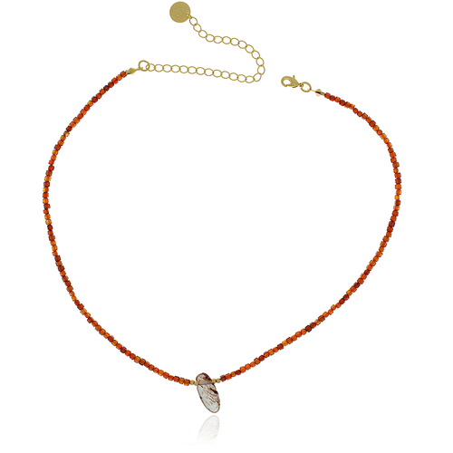 Choker Cristais Quadradinhos Pedra Oval Quartzo Rutilado